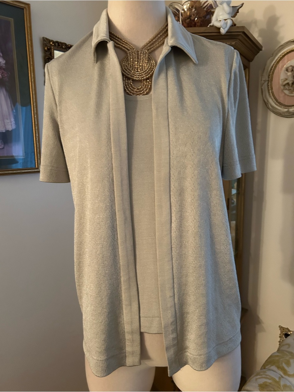 R & M Richards Gray Open Cardigan & attached Cami.B:209. 7/20/26